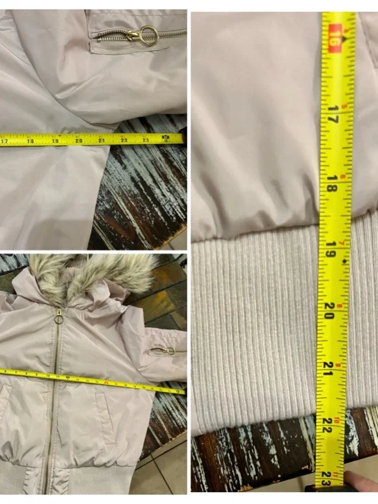 New Look Faux Fur Hood Bomber Jacket L Fits M Blush GorpCore Coat Y2K Beige - Picture 2 of 13